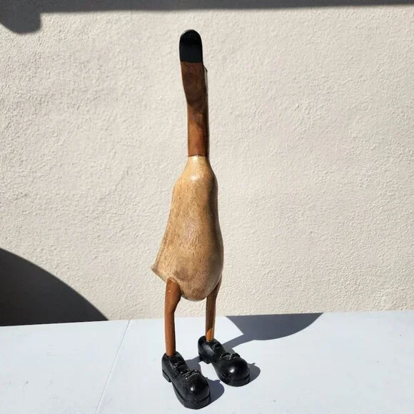 Vintage Duck in Lace-up Black Shoes Boots Home Decor Carved Wooden Wood - SUPER - Picture 2 of 14